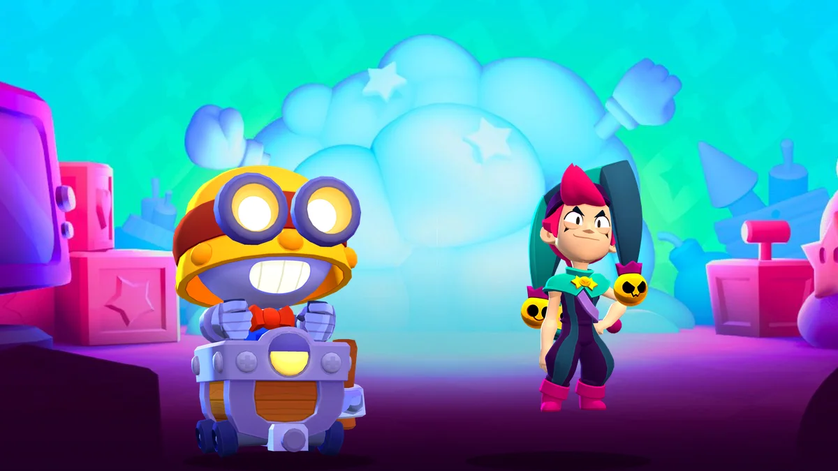 中央の目標を巡って戦うBrawl StarsのBrawlerたち