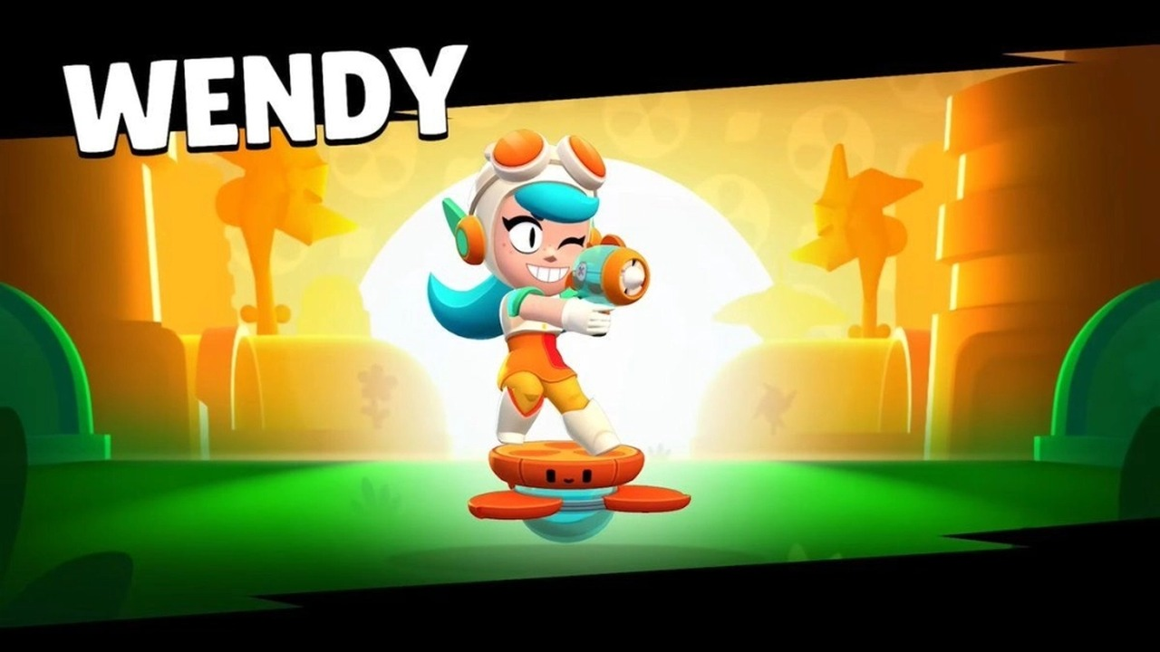 Wendy стоит на парящем устройстве на арте Brawl Stars