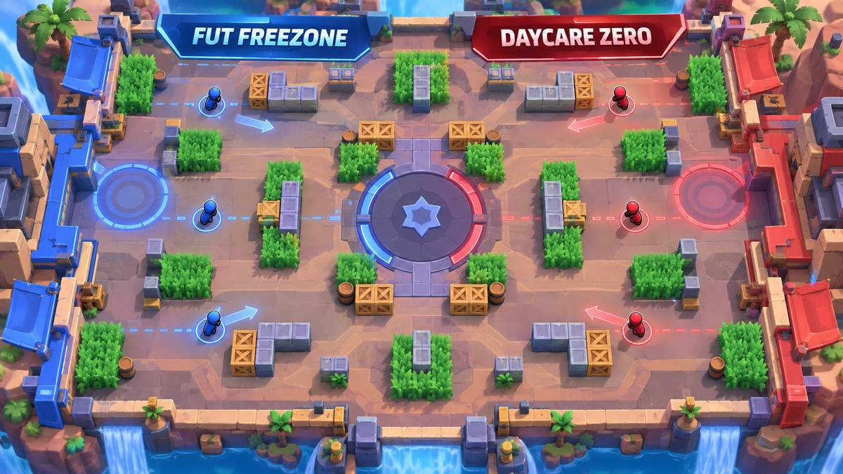 Tactical arena diagram for FUT FreeZone versus Daycare Zero