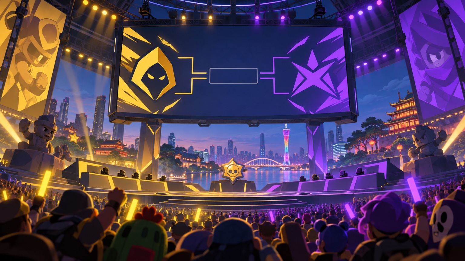 Originalillustrasjon av en Brawl Stars-kvalifiseringsbracket som viser en åpningsplass for Heretics mot Ace Xero uten resultat