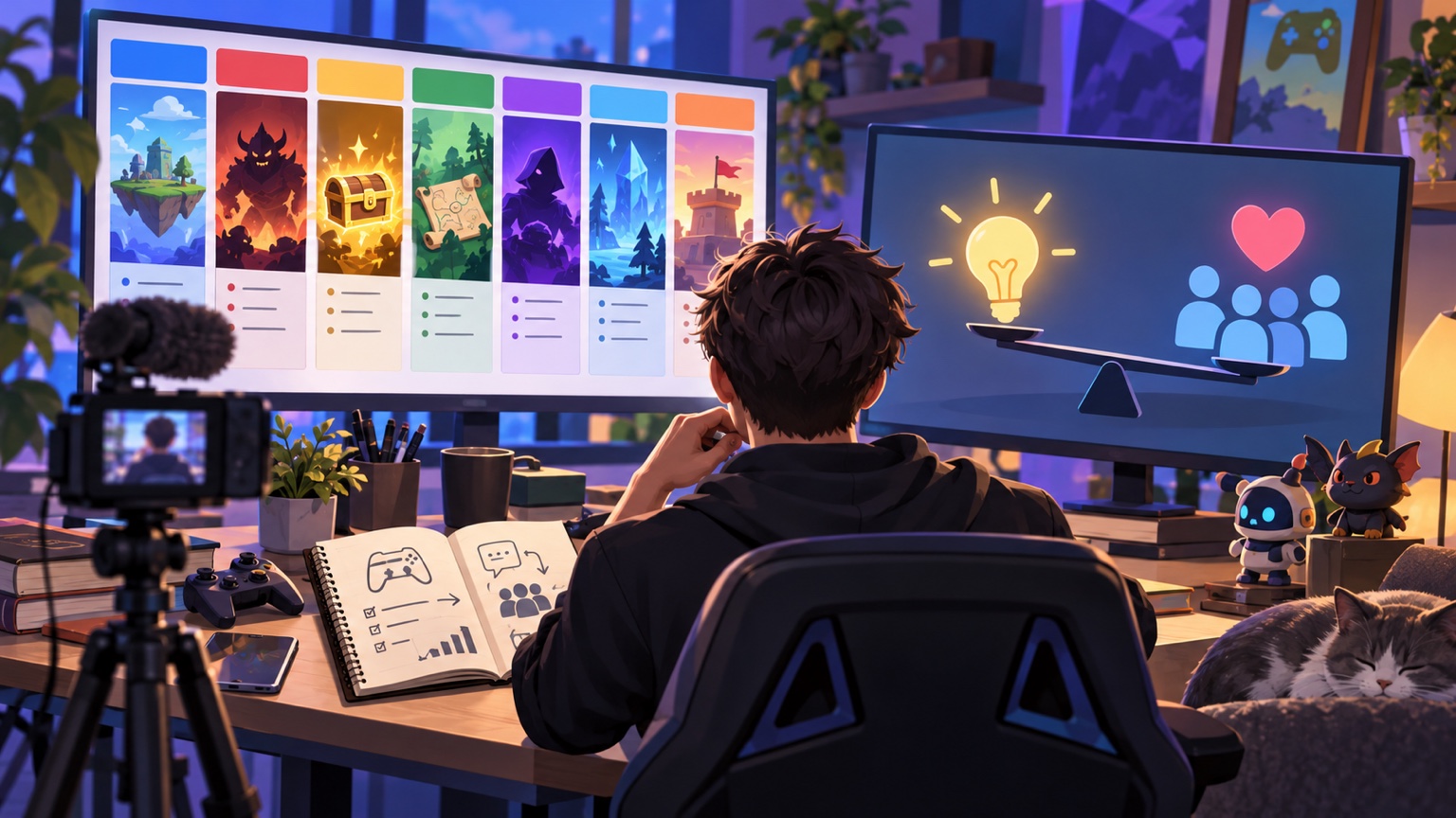 Original illustration of a creator calendar showing videos, game updates and community discussion around Brawl Stars