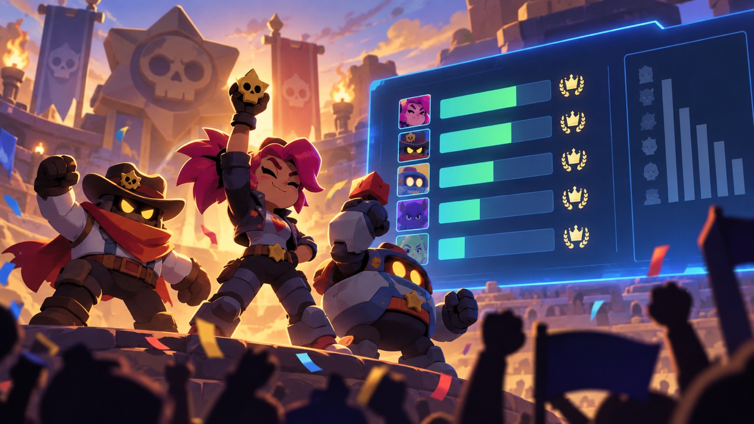 Original illustration af et sejrsrate-analyseboard til high-level mobile esports-kampe