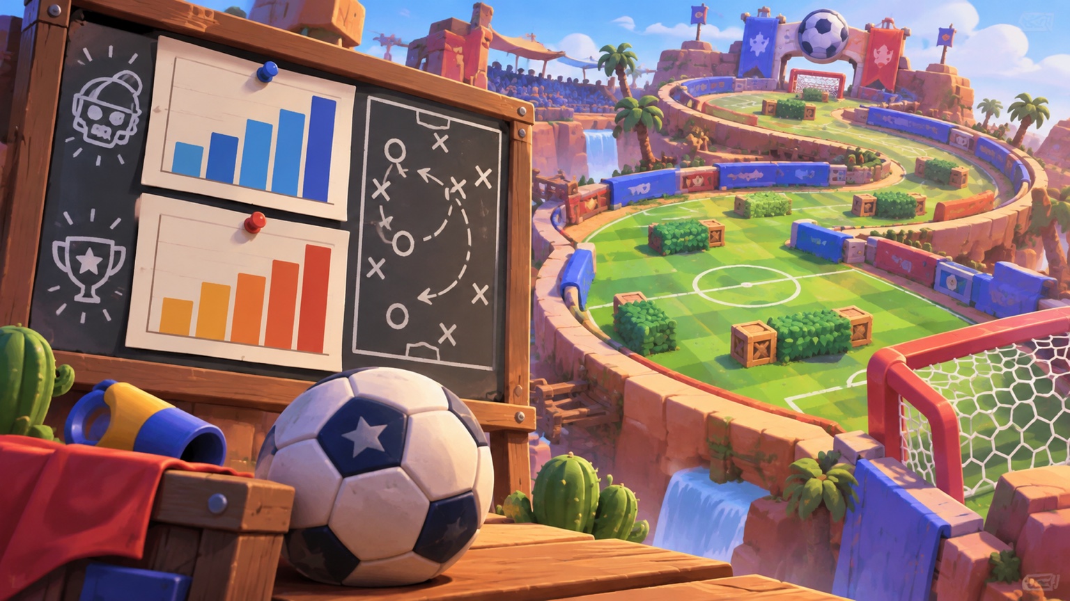 Original-Illustration, die Pick-Popularität und Siegergebnisse für Spiraling Out im Brawl Ball vergleicht